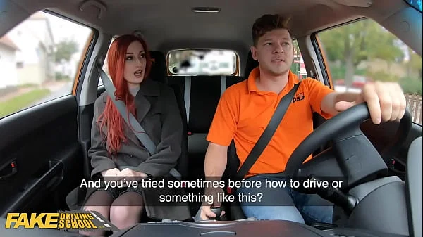 FakeDrivingSchool Redhead Brit with Pierced Tits has Tights Ripped and Pussy Fucked videos