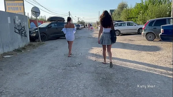 Two girls walk in public without panties and show pussies videos