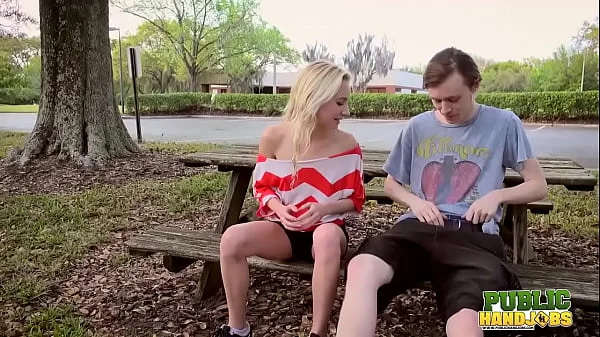 PUBLIC HANDJOBS Blonde fame seeker Odette Delacroix gives handjob audition at the park videos