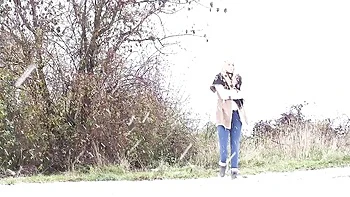 Outdoor solo pissing with a long-haired blonde Bianca Ferrera videos